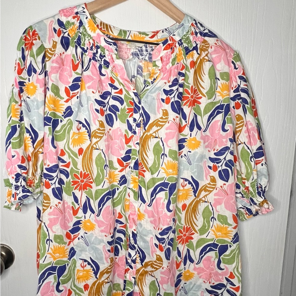 Boden Multicolor Floral Smocked-Neck Blouse
